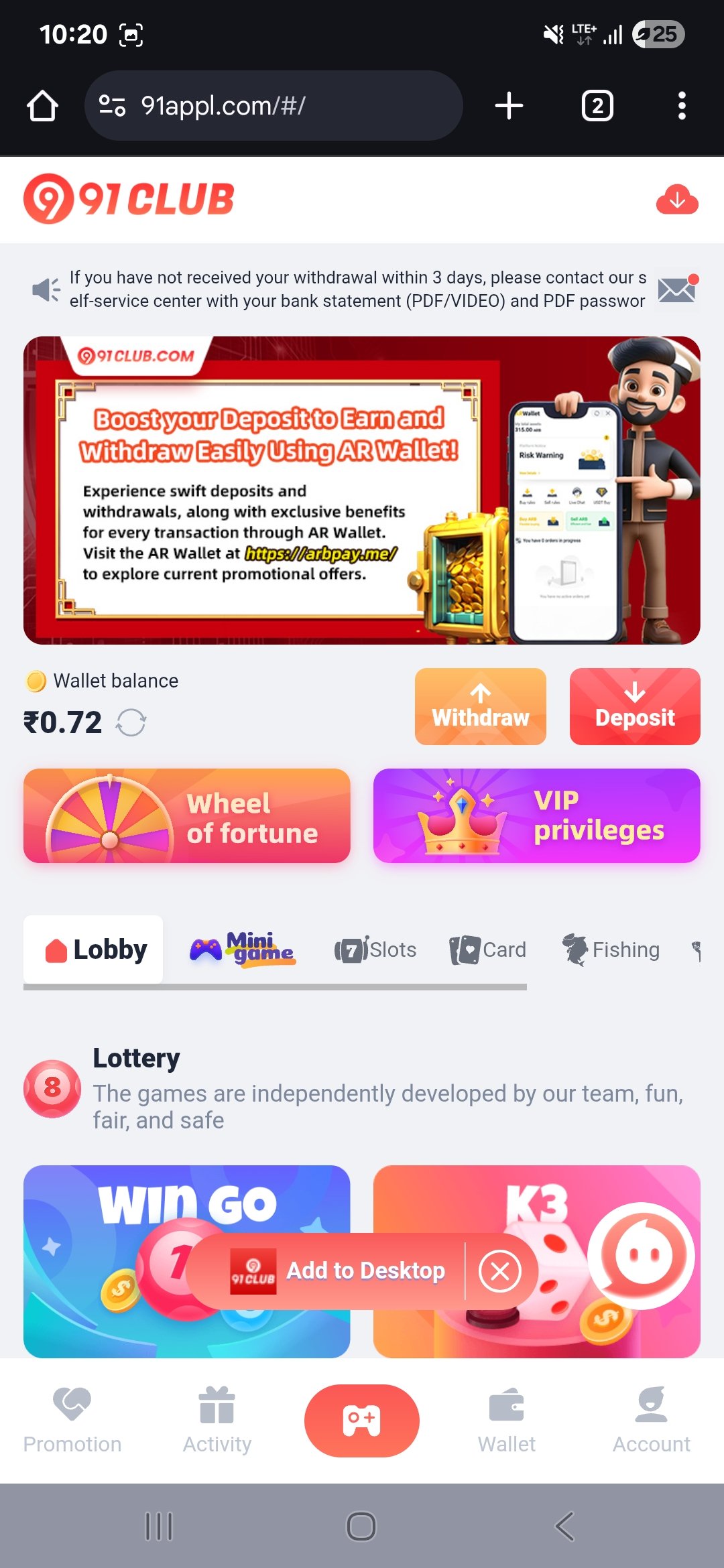 91 Club Games App Screenshot